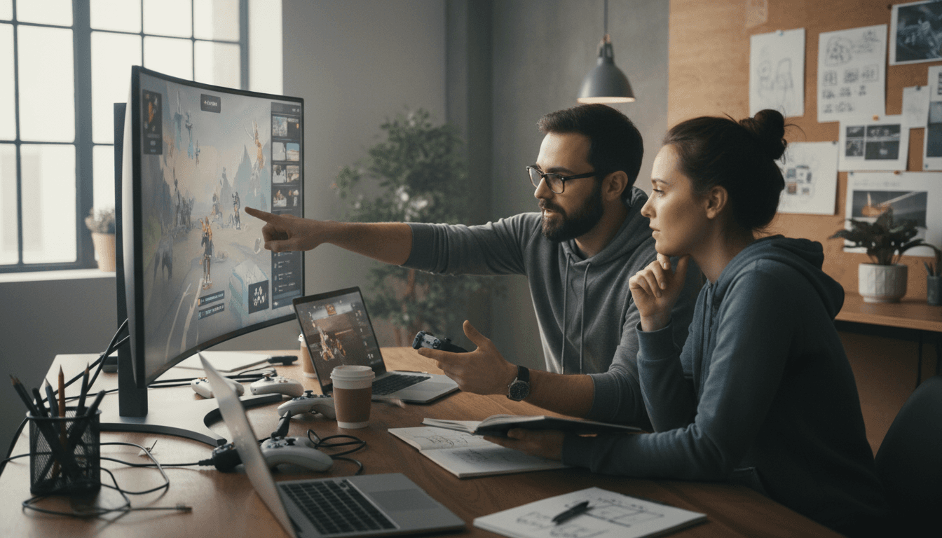 Runview developer ad image showing a lean team running a lightweight remote playtesting workflow.
