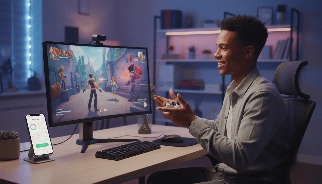 Runview tester lifestyle image focused on flexible remote gaming, profile credibility, and repeat paid testing opportunities.